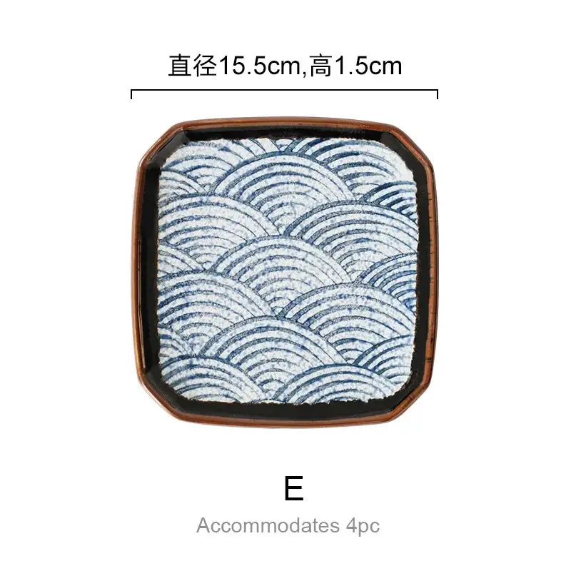 Wave pattern blue & white ceramics kitchen seasoning set