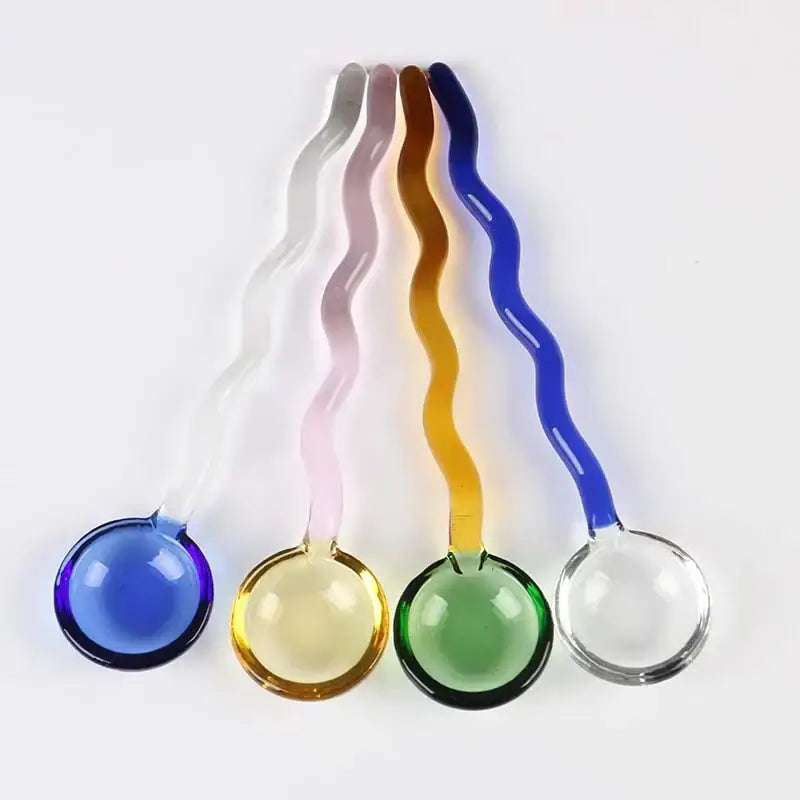 Wavy colorful glass spoon coffee stirring rod kitchen set