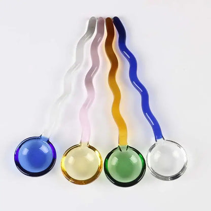 Wavy colorful glass spoon coffee stirring rod kitchen set