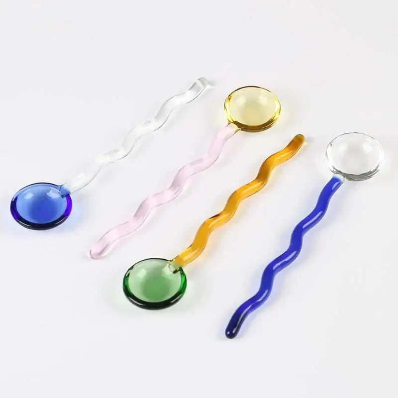Wavy colorful glass spoon coffee stirring rod kitchen set