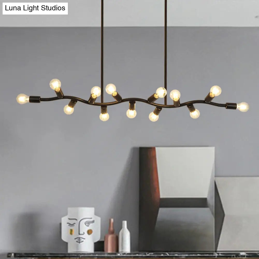 DecorBites™ Wavy Iron Ceiling Pendant: Modern 13-Head Black Hanging Light for Kitchen Island