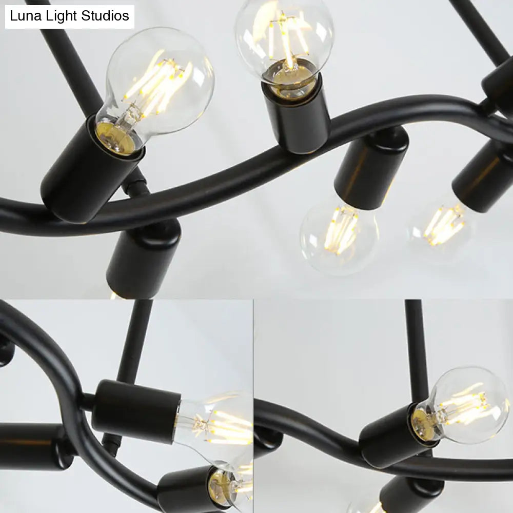 DecorBites™ Wavy Iron Ceiling Pendant: Modern 13-Head Black Hanging Light for Kitchen Island