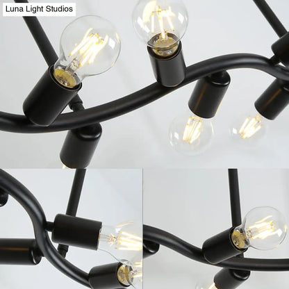 DecorBites™ Wavy Iron Ceiling Pendant: Modern 13-Head Black Hanging Light for Kitchen Island