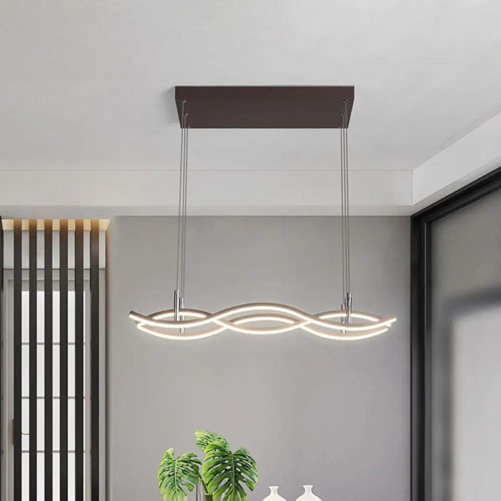 DecorBites™ Wavy Metallic Linear Island Pendant LED Light in Coffee with Warm/White Illumination - Minimalist Design