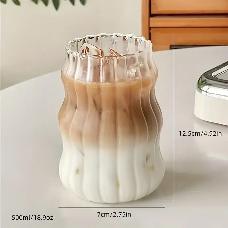 Wavy ribbed clear glass cup 500ml ins glass kitchen tumbler