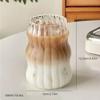 Wavy ribbed clear glass cup 500ml ins glass kitchen tumbler