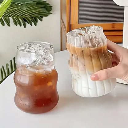 Wavy ribbed clear glass cup 500ml ins glass kitchen tumbler