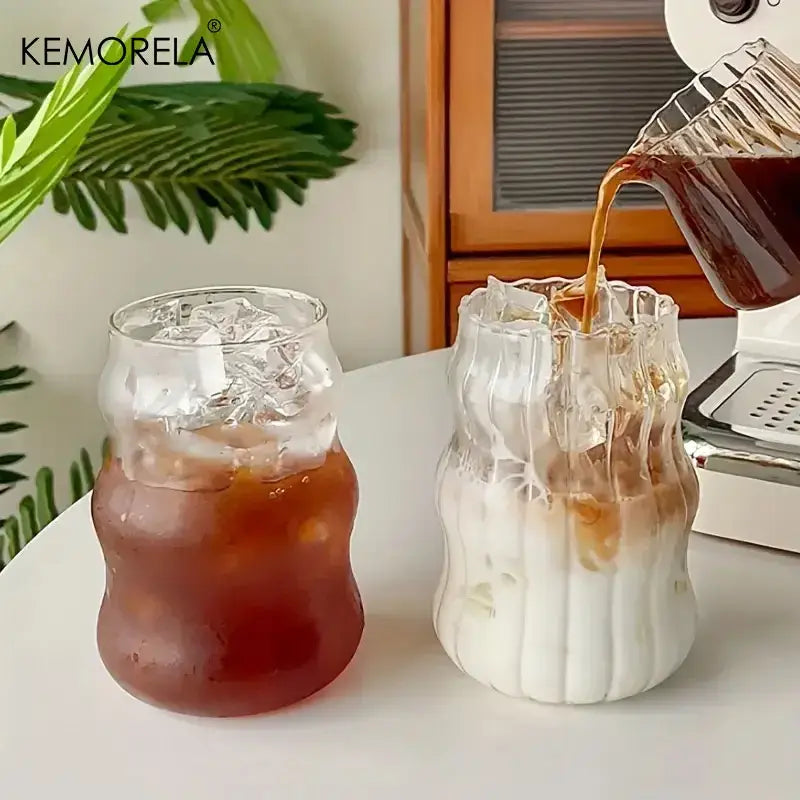 Wavy ribbed clear glass cup 500ml ins glass kitchen tumbler