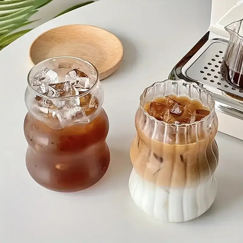 Wavy ribbed clear glass cup 500ml ins glass kitchen tumbler