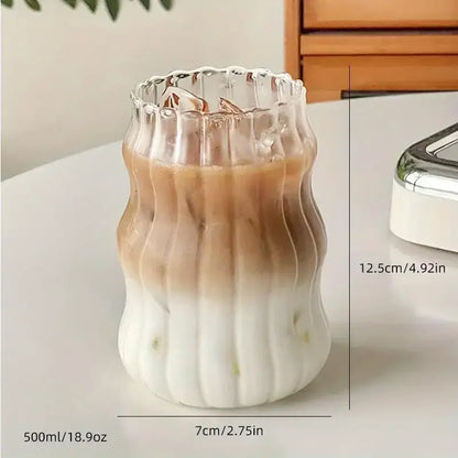 Wavy ribbed clear glass cup 500ml ins glass kitchen tumbler