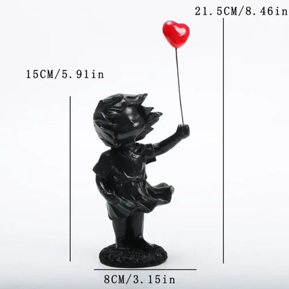 Whimsical balloon girl tank resin statues living room decor