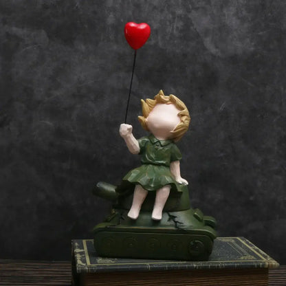 Whimsical balloon girl tank resin statues living room decor