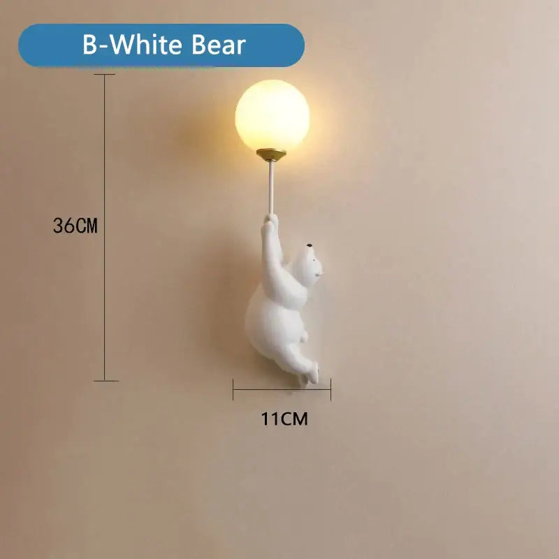Whimsical blue pink & white bear wall lamp for kids bedroom
