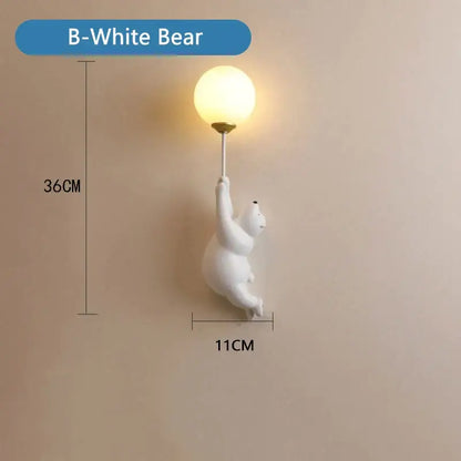 Whimsical blue pink & white bear wall lamp for kids bedroom