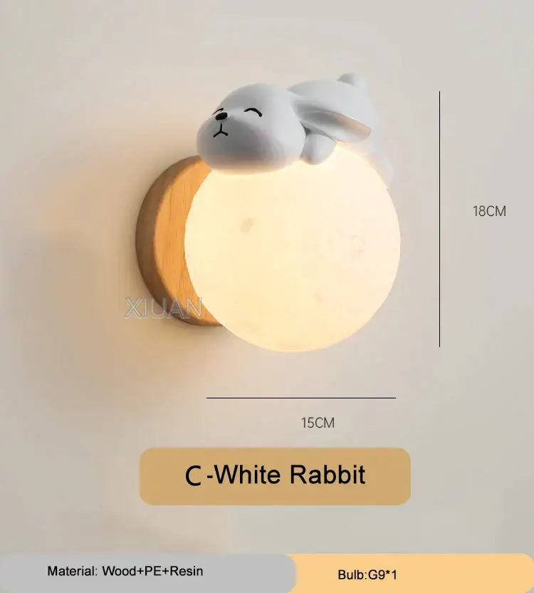 Whimsical blue pink & white bear wall lamp for kids bedroom