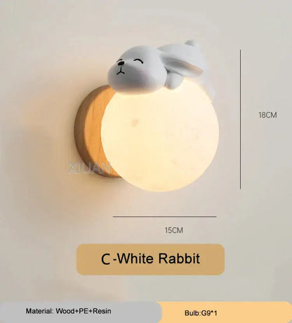Whimsical blue pink & white bear wall lamp for kids bedroom