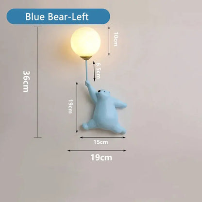 Whimsical blue pink & white bear wall lamp for kids bedroom