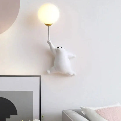 Whimsical blue pink & white bear wall lamp for kids bedroom