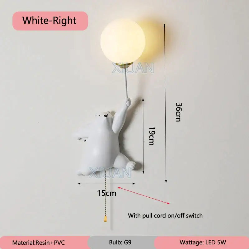 Whimsical blue pink & white bear wall lamp for kids bedroom