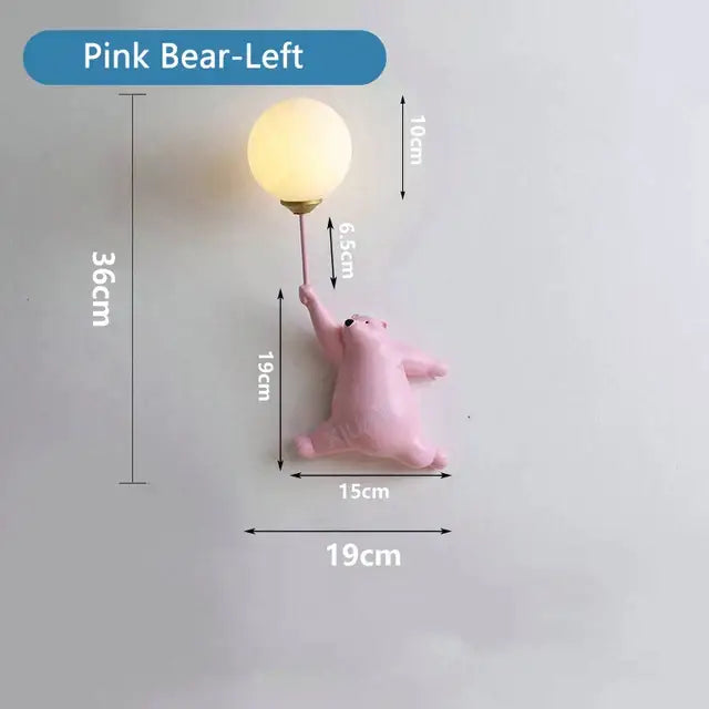 Whimsical blue pink & white bear wall lamp for kids bedroom