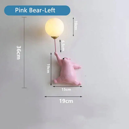 Whimsical blue pink & white bear wall lamp for kids bedroom