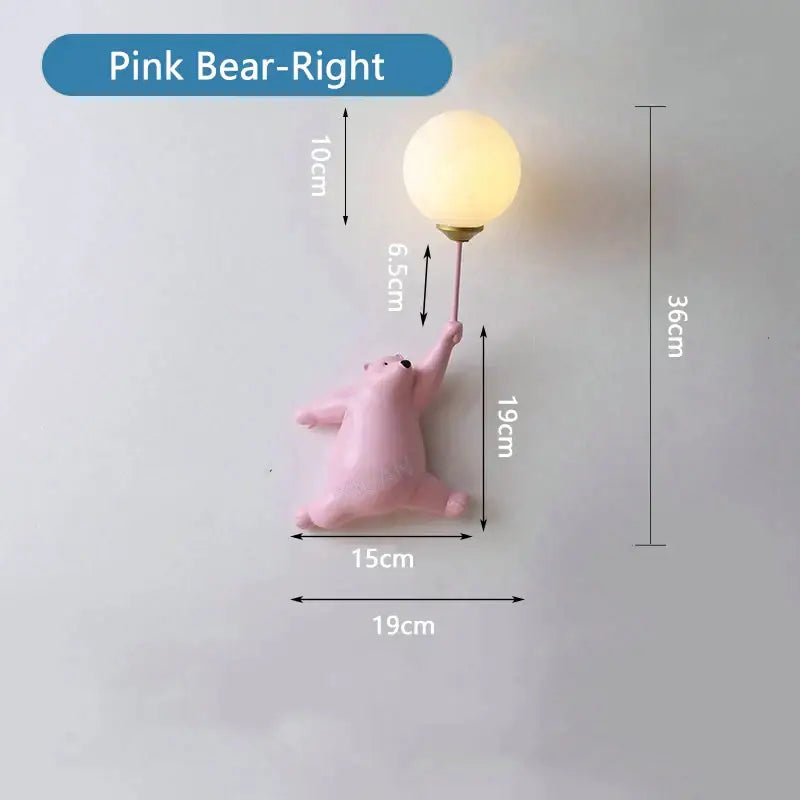Whimsical blue pink & white bear wall lamp for kids bedroom