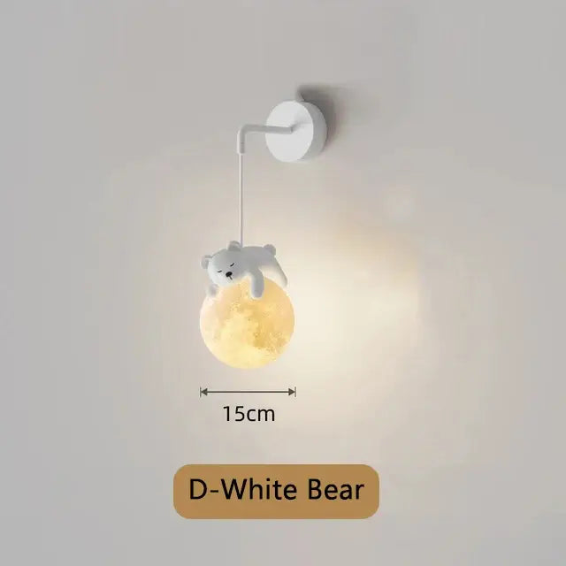 Whimsical blue pink & white bear wall lamp for kids bedroom
