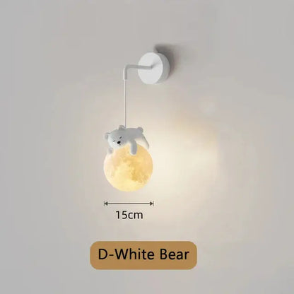 Whimsical blue pink & white bear wall lamp for kids bedroom