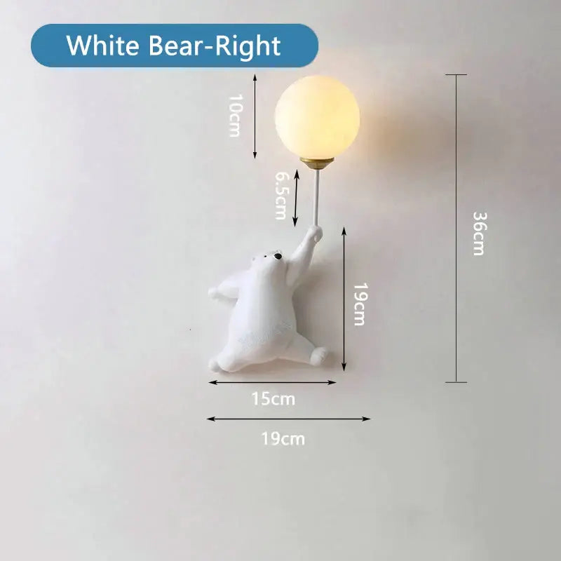 Whimsical blue pink & white bear wall lamp for kids bedroom
