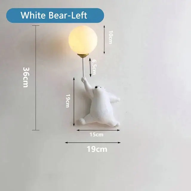 Whimsical blue pink & white bear wall lamp for kids bedroom