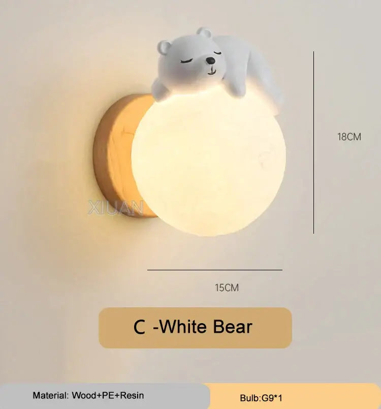 Whimsical blue pink & white bear wall lamp for kids bedroom