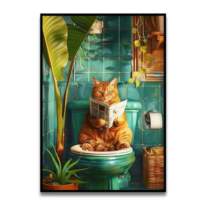 DecorBites™ Whimsical Cat Bathroom Wall Art Print
