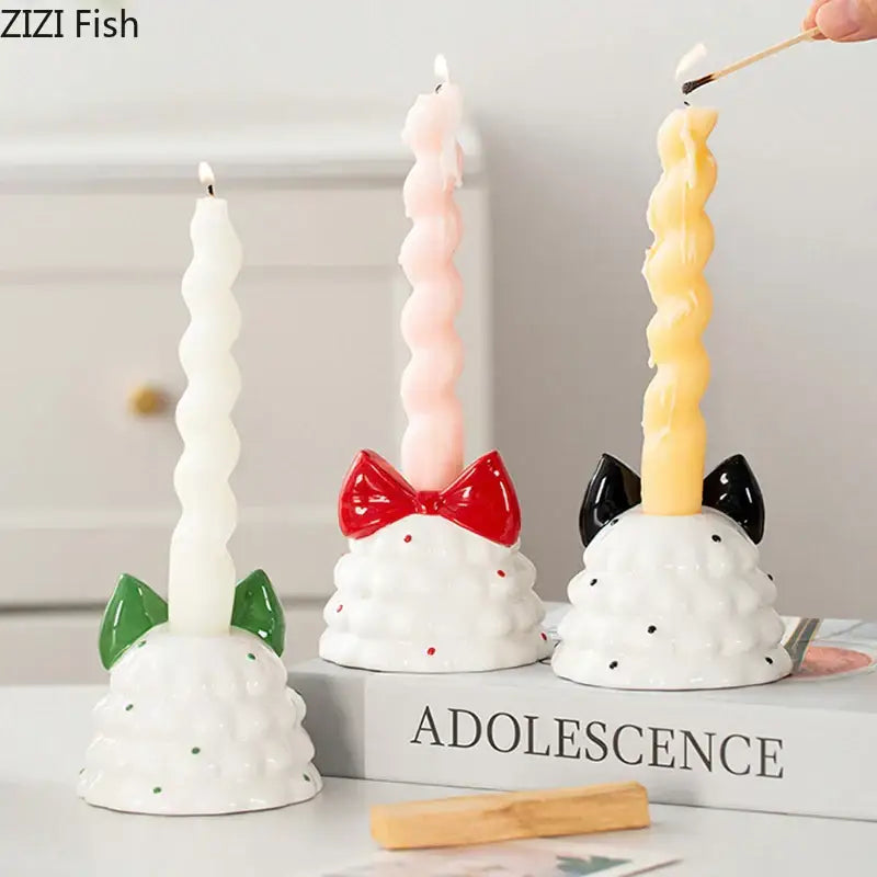 Whimsical ceramic bowknot tree candle holder dining room decor