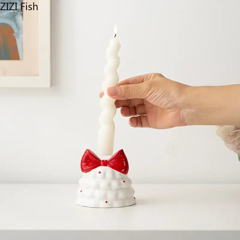Whimsical ceramic bowknot tree candle holder dining room decor