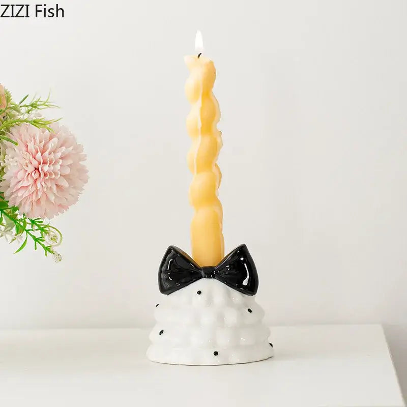 Whimsical ceramic bowknot tree candle holder dining room decor