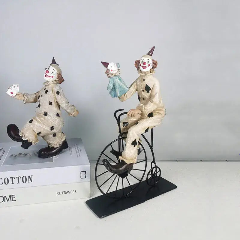 Whimsical cream circus clown joker figurine set living room decor