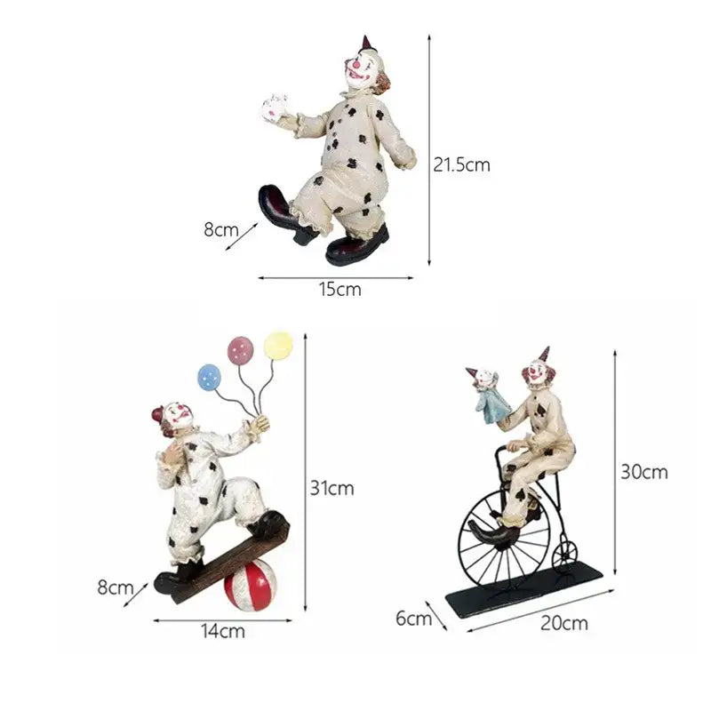 Whimsical cream circus clown joker figurine set living room decor