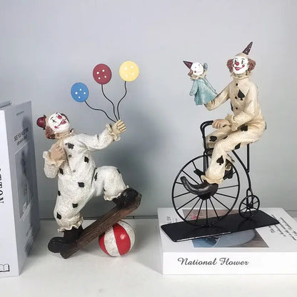 Whimsical cream circus clown joker figurine set living room decor