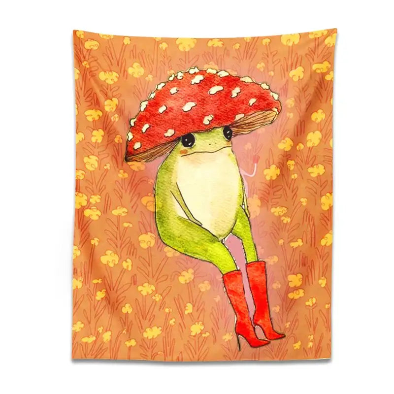 Whimsical orange cute frog cartoon tapestry bedroom wall decor