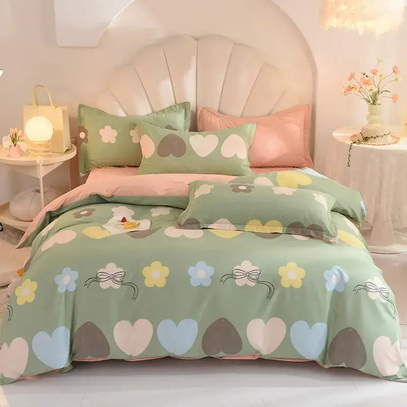 Whimsical pastel mint cotton thickened bedding set bedroom decor