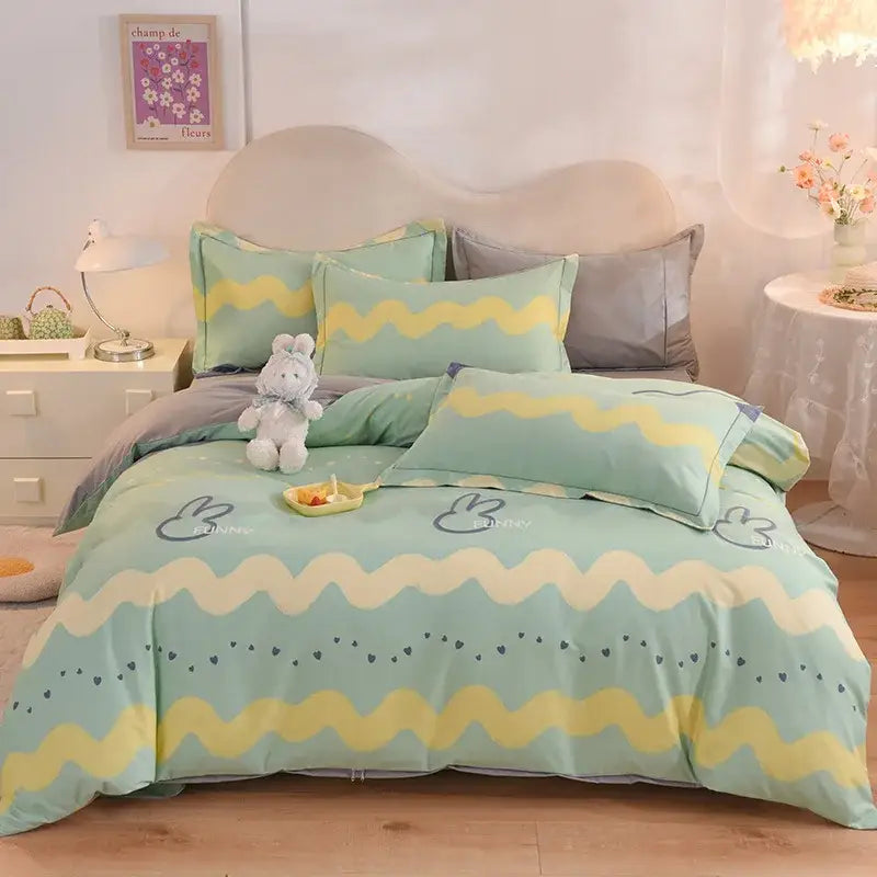 Whimsical pastel mint cotton thickened bedding set bedroom decor