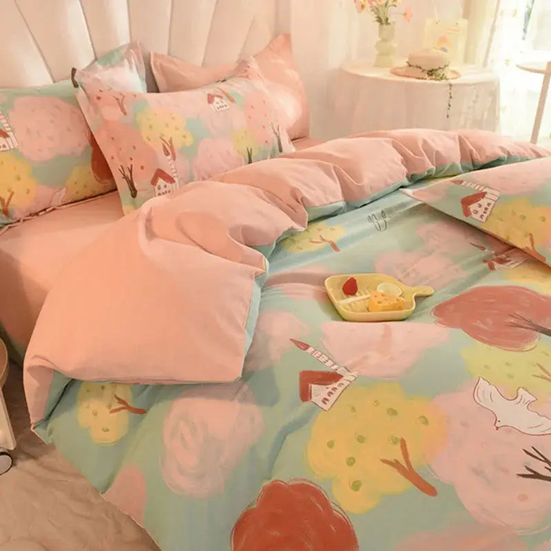 Whimsical pastel mint cotton thickened bedding set bedroom decor