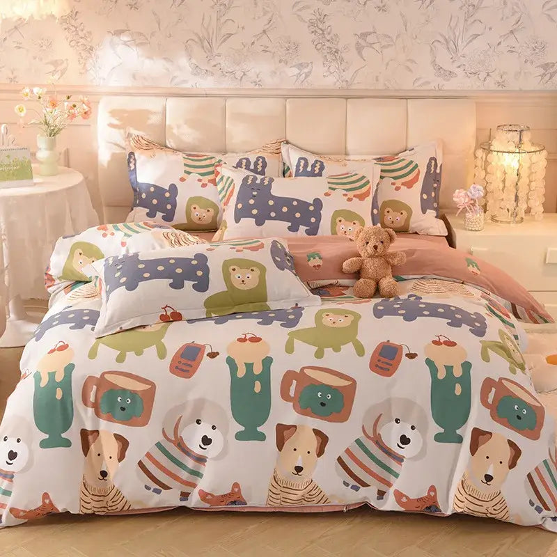 Whimsical pastel mint cotton thickened bedding set bedroom decor
