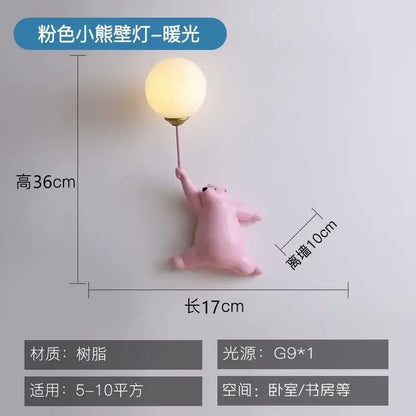 Whimsical pink blue and white bear kids wall lamp set for bedroom