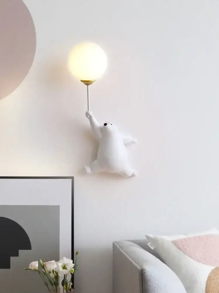 Whimsical pink blue and white bear kids wall lamp set for bedroom