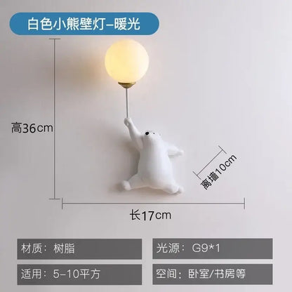 Whimsical pink blue and white bear kids wall lamp set for bedroom