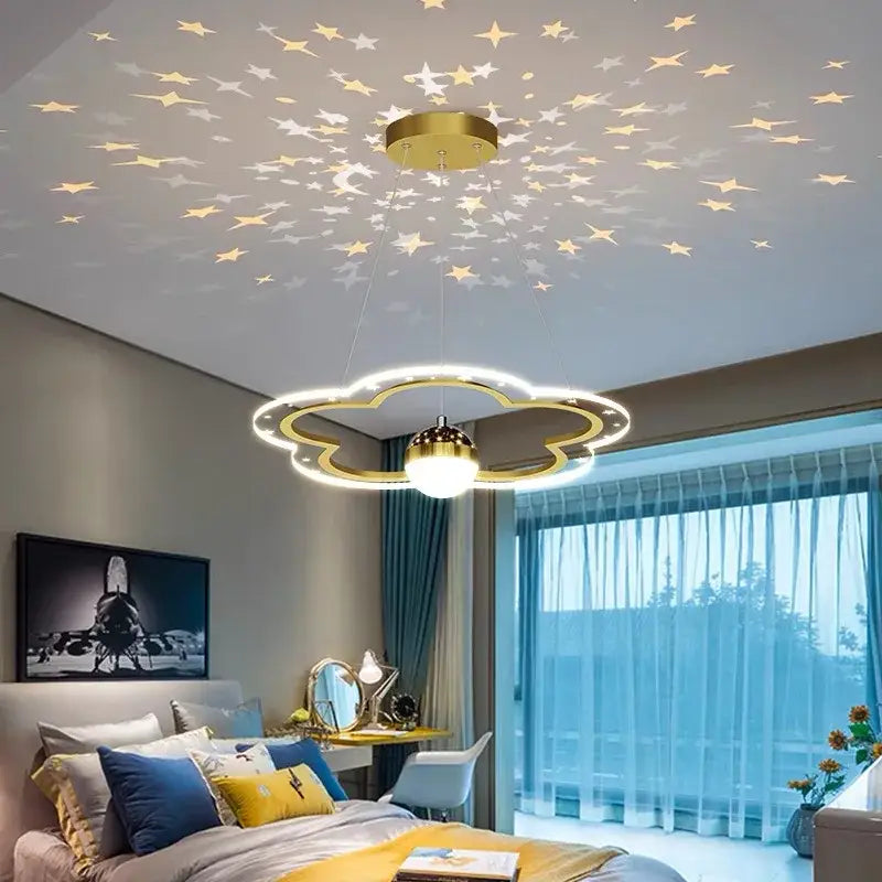 Whimsical pink & gold cloud flower led chandelier bedroom light