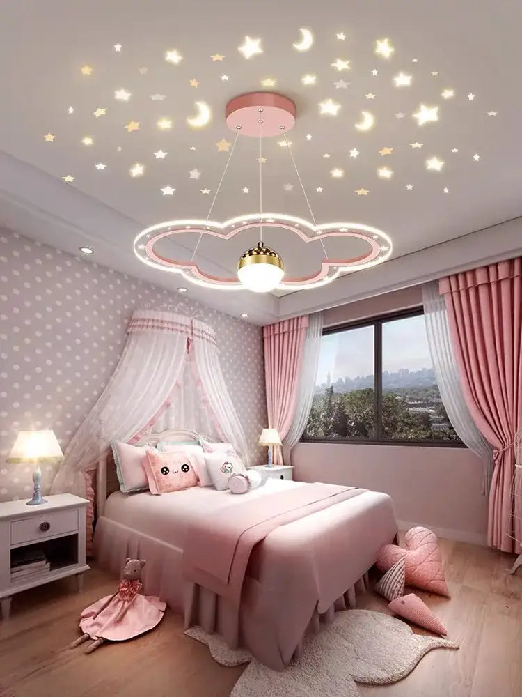 Whimsical pink & gold cloud flower led chandelier bedroom light