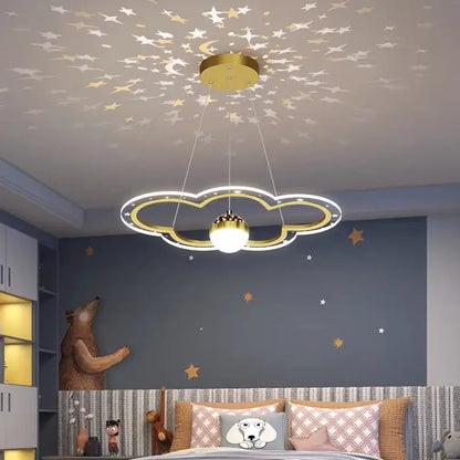 Whimsical pink & gold cloud flower led chandelier bedroom light