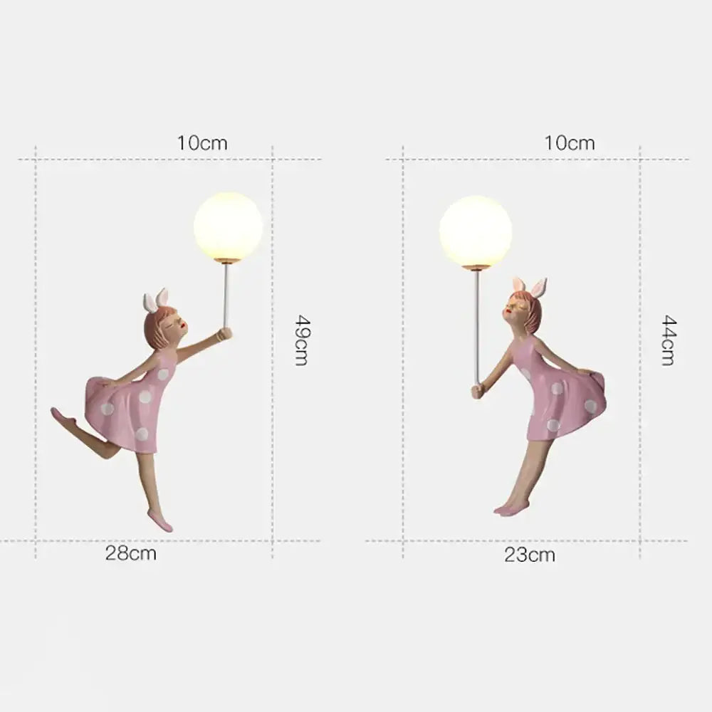 Whimsical pink polka dot fairy girl wall lamp for bedroom